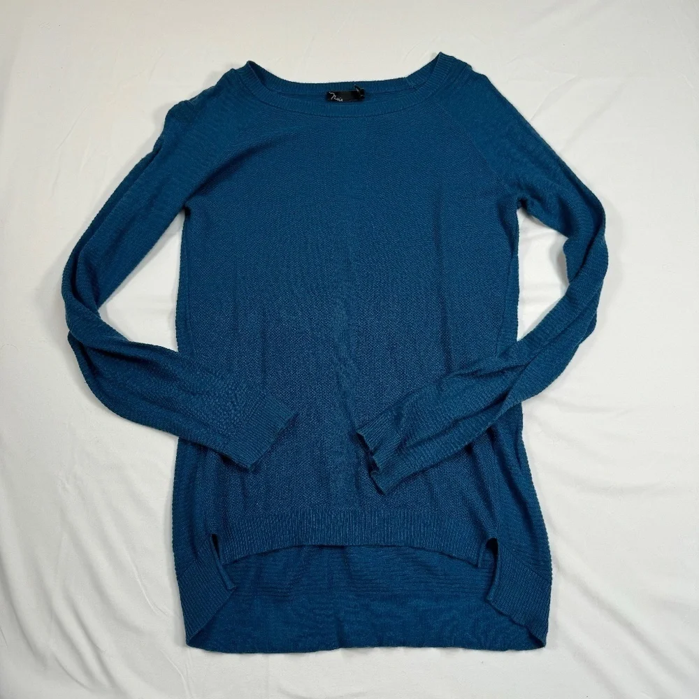 Noir Pull Over Lightweight Sweater Womens SZ XS Blue Turquoise Ribbed Sleeve